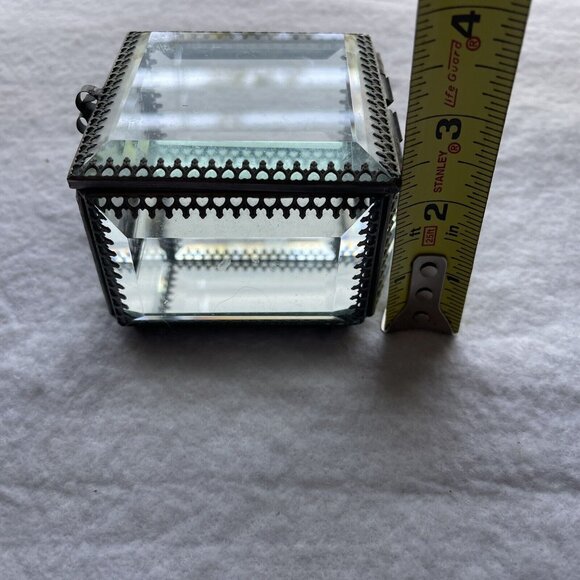 Nicole Miller Trinket Box Beveled Glass Jewelry Casket Hinged Mirror Footed - Picture 6 of 13
